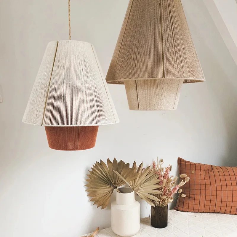Japanese Wabi Sabi Pendant Lights Hemp Rope Weaving Hanging Lamps Living Room Bedroom Dining Room Homestay Home Decor Chandelier