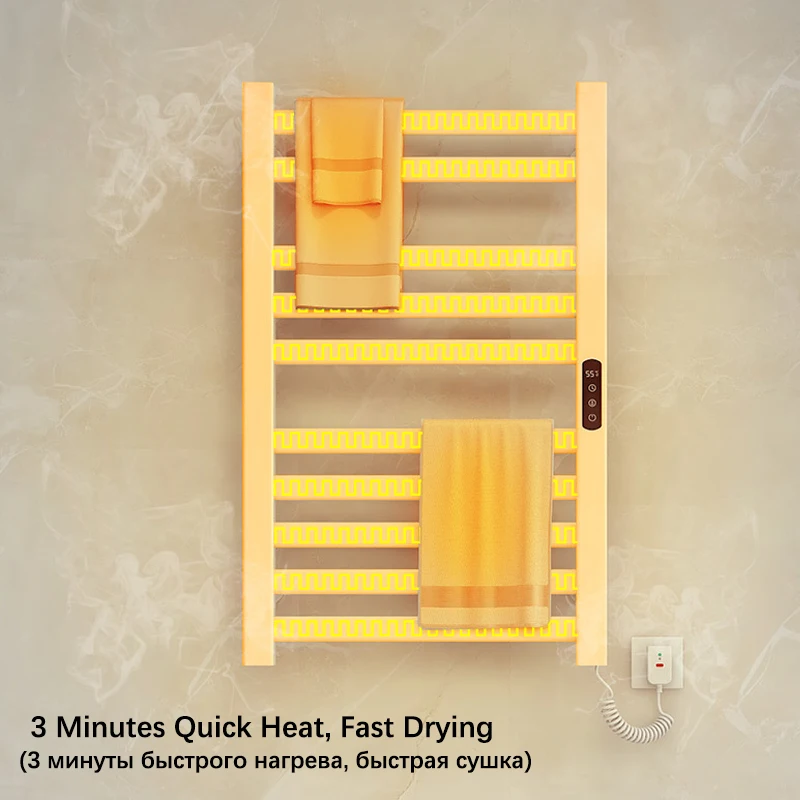 Black/White Wall Mounted Towel Dryer.Temperature Control Timing Electric Heated Towel Rail.Bathroom 220V Electric Towel Rack.