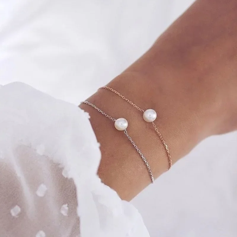 New Arrival Single Imitation Pearl Bracelet Simple Girls Sweet Minimalism Charm Pulsera Hand Jewelry Friend Gifts For Women