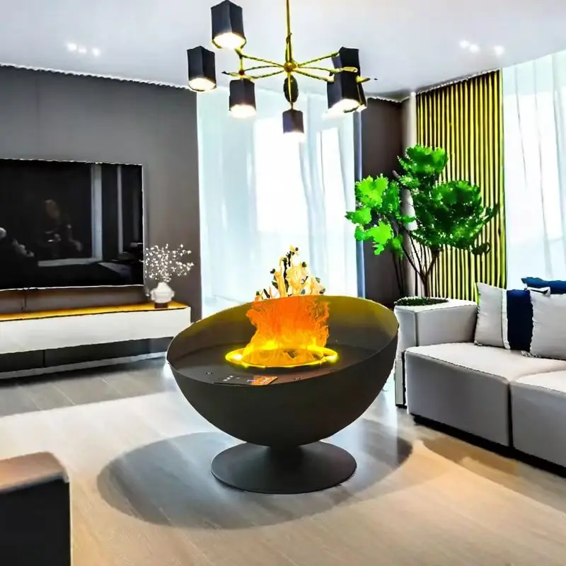 3D 600mm  Circular Fireplace Atomized Freestanding Simulated Fire Real Fire Smokeless  Living Room Steam Electronic Decoration