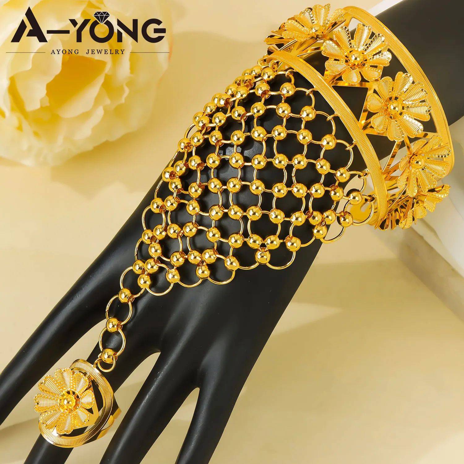 Äthiopisches Brautschmuck-Set Habesha Mode Hohles Armband mit Ring Ohrringe Afrikanischer Damenschmuck für Veranstaltungen und Partys – Detail 12