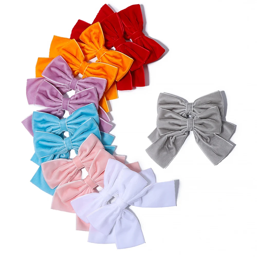 1 Piece Velvet Soft Bowknot Hairpins Girls Cute Handmade Headwear Solid Color Elegant Haircliips Children Hair Accessories Gifts