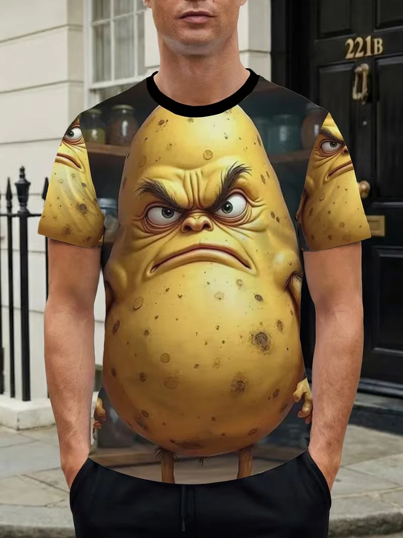 Funny Men's T-Shirt 3D Humorous Cow Cat Pig Graphic Printing Casual Stylish Summer Round Neck High Quality Y2K Men's Clothing