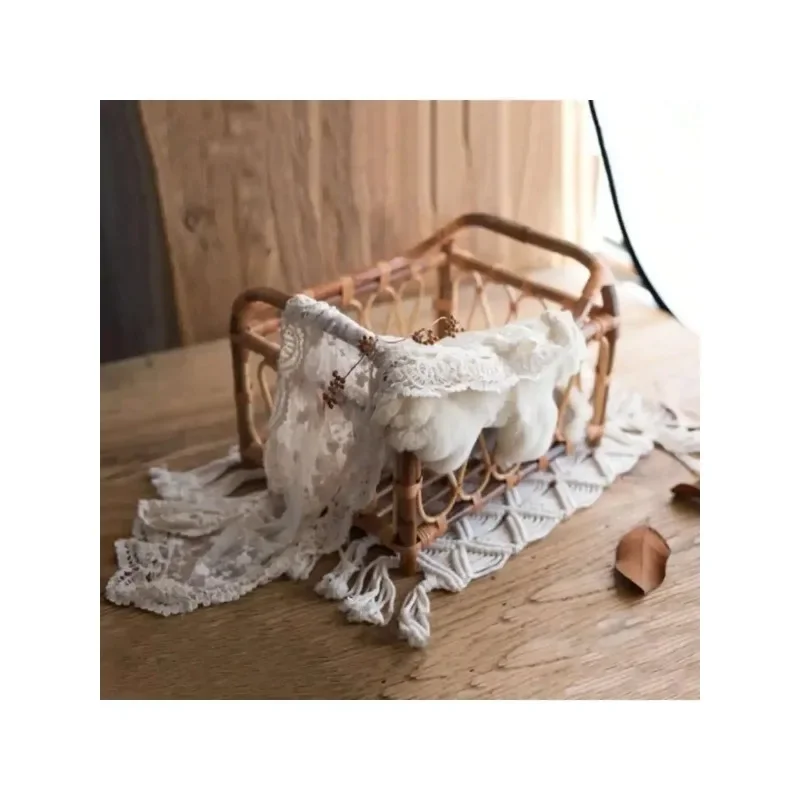 Retro Handmade Rattan Basket 1pc Studio Photo Shooting Props Practical Furniture Baby Growth Photo Souvenir Gift Shooting Supply