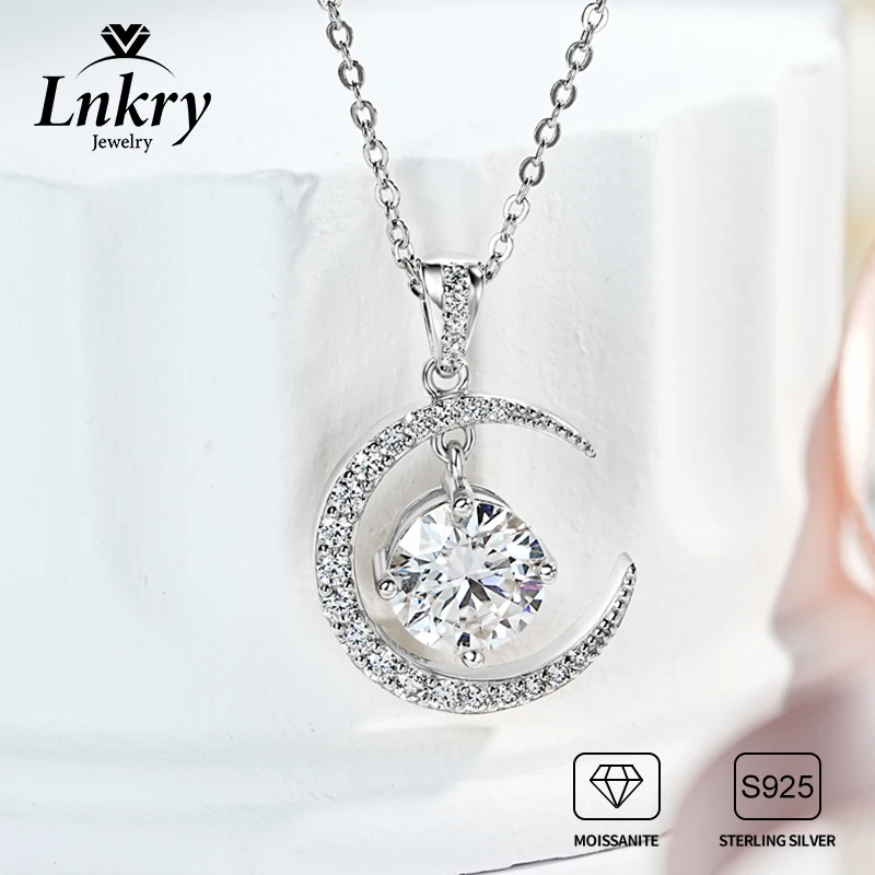 

Lnkry Moon Pendant Moissanite Necklace For Women 925 Certified Original Silver 8mm Moissanites Necklace 2025 Trend Jewelry