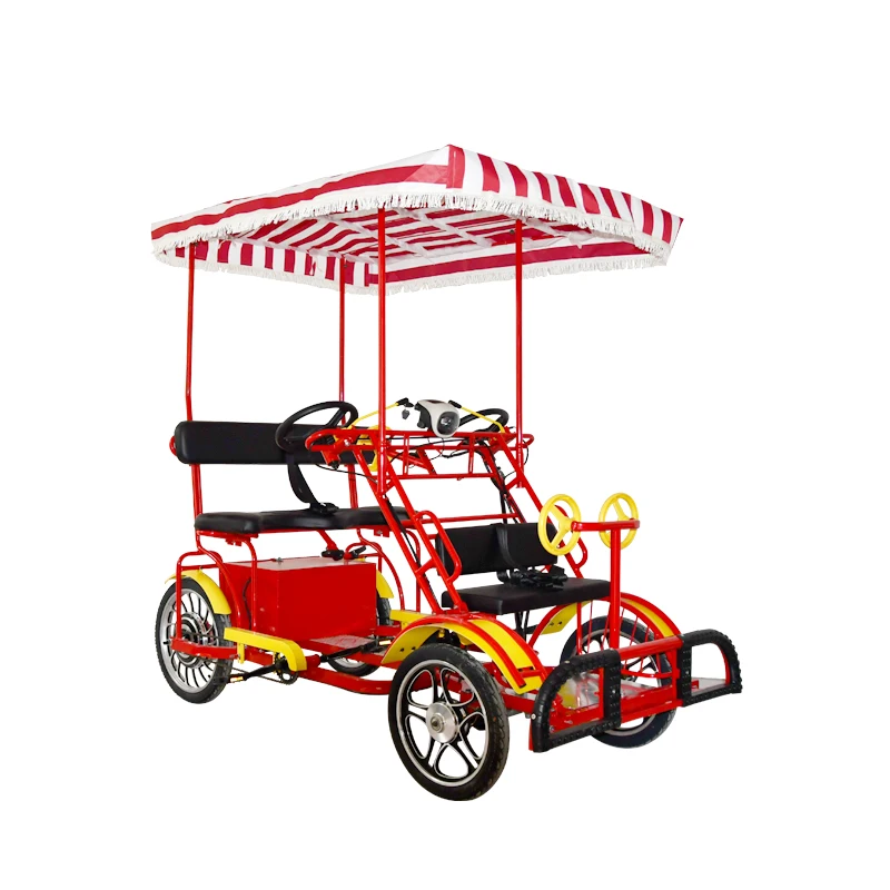 Four-wheel Integrated Wheel Townbike Four-person Double-row Pedal Scenic Taxi Parent-child Double Sightseeing Car