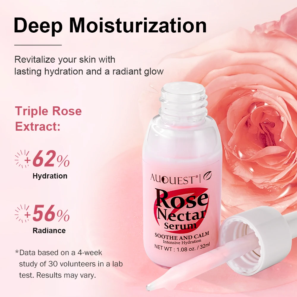 AUQUEST Rose Whitening Serum, Hidratante, Suavização, Brilho, Soro Facial Ácido Hialurônico, Cuidados com a pele