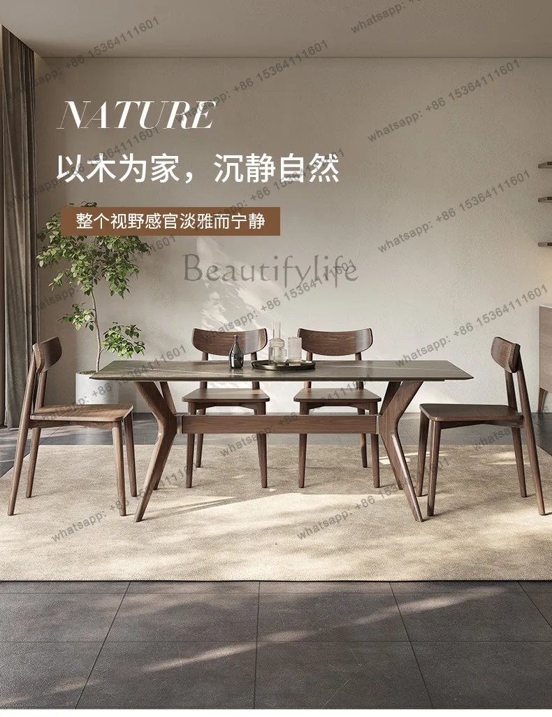 Slate dining table ash wood solid wood modern simple household small rectangular Nordic table