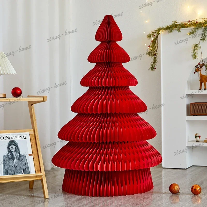 LJY 2025 Christmas Decor Paper 3D Folding Tree Ins Style Window Hotel Scene Decor Christmas Trees Home Office Party Desk Decor