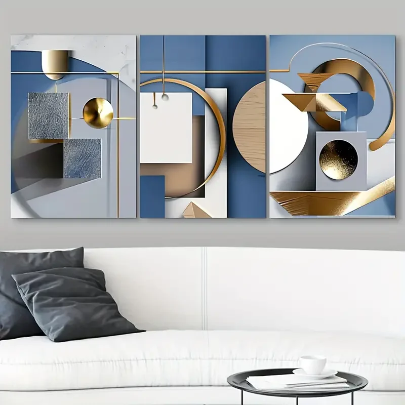 3pcs/set Abstract Geometric Art Framed Canvas Poster, Mid Century Modern Sage Green Canvas Paintings, Modern Wall Art, Ideal Gif