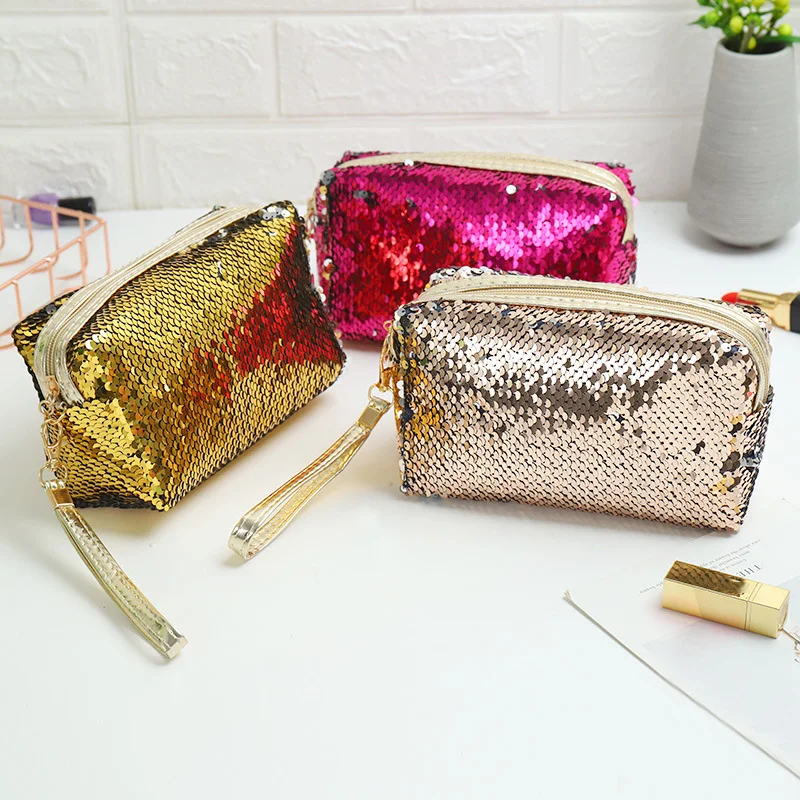 Fahsion Sequins Woman Makeup Pouches Korean Personalized Make Up Cosmetic Tote Bag Women\'s Bags Organizer Toiletry Travel Bag