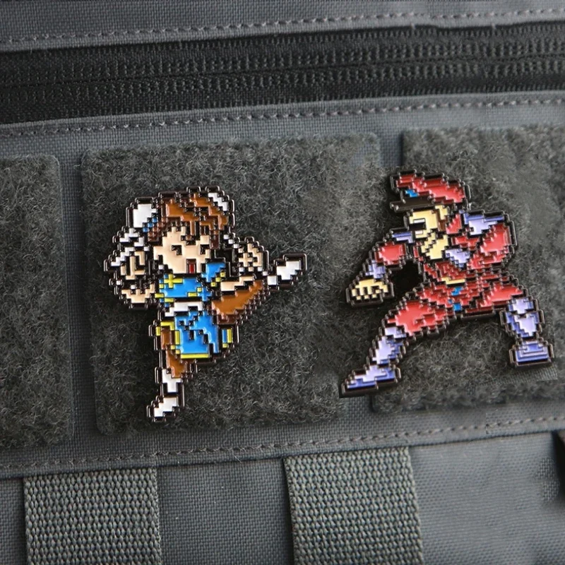 Arcade Game Pixel Vega&Chunli Metal Hook&loop Patches for Clothing Morale Badge Tactical Armband Backpack Decoration Sticker