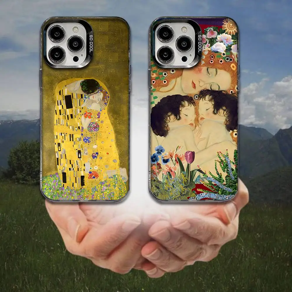 Gustav Klimt Paintings Art Phone Case For iPhone 17,16,15,14,13,12,11,8,7,Pro,Max,Plus,Mini,XS,SE Anti Fall Black Matte Hard