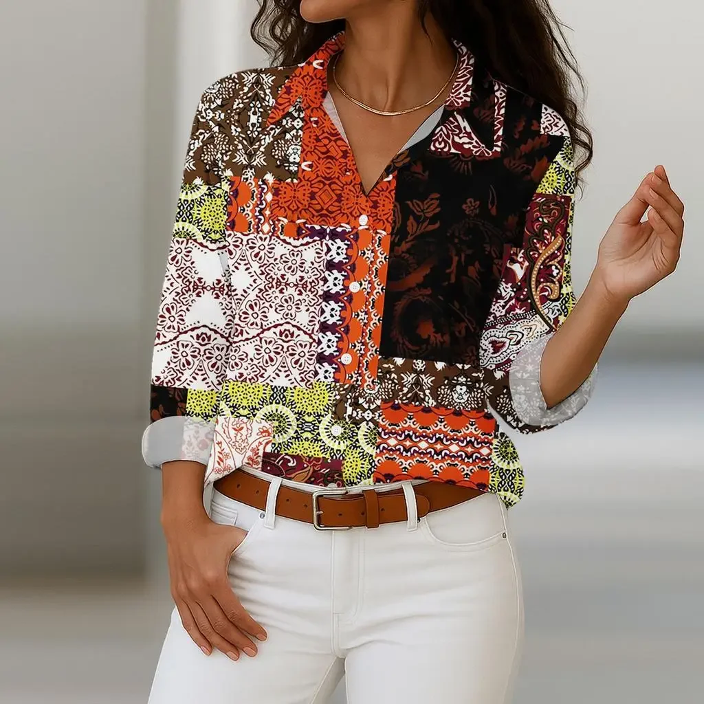 Women's 3D Printed Vintage Paisley Print Polyester Long Sleeve Shirt Spring and Autumn Fashion Casual Daily Wear Lapel 3D Shirt