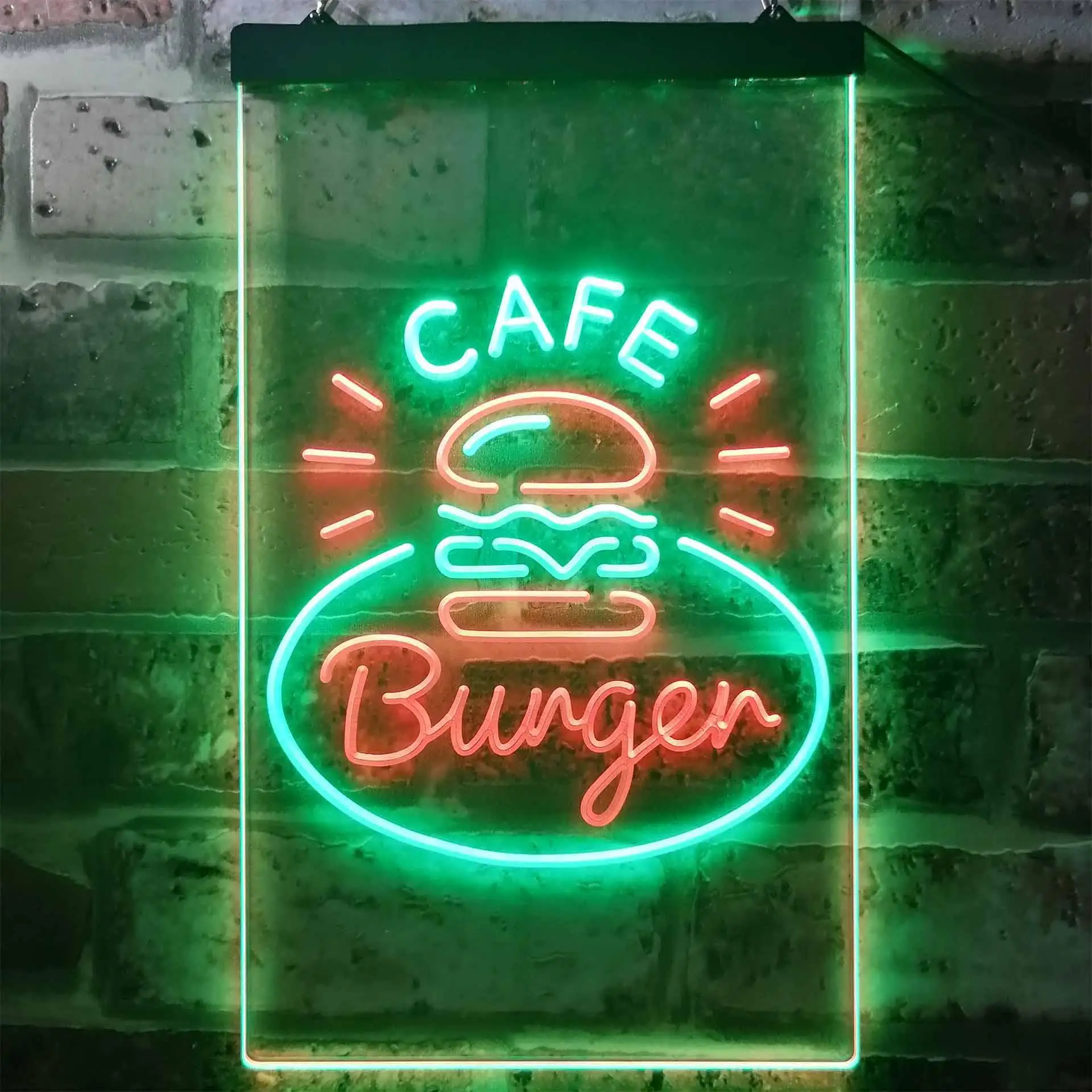 Burger CAFE. Fast Food Dual Color Led Neon Sign st6-i3218