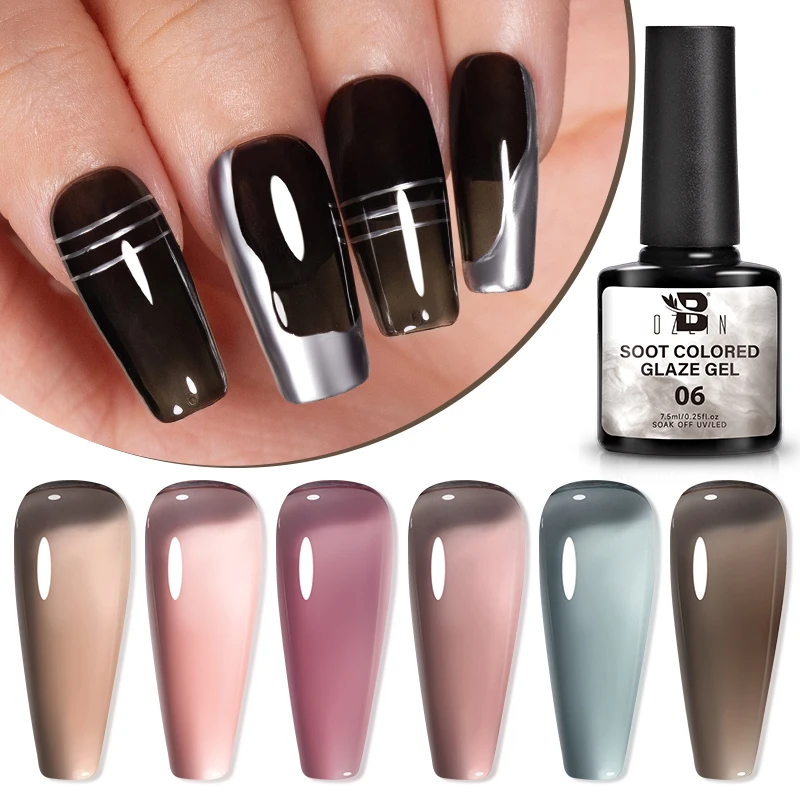 BOZLIN 7.5ml Soot Coloured Glaze Gel Nail Polish 6 Colors Semi Transparent Nail Art Soak off UV LED Jelly Nude Nails Gel Varnish