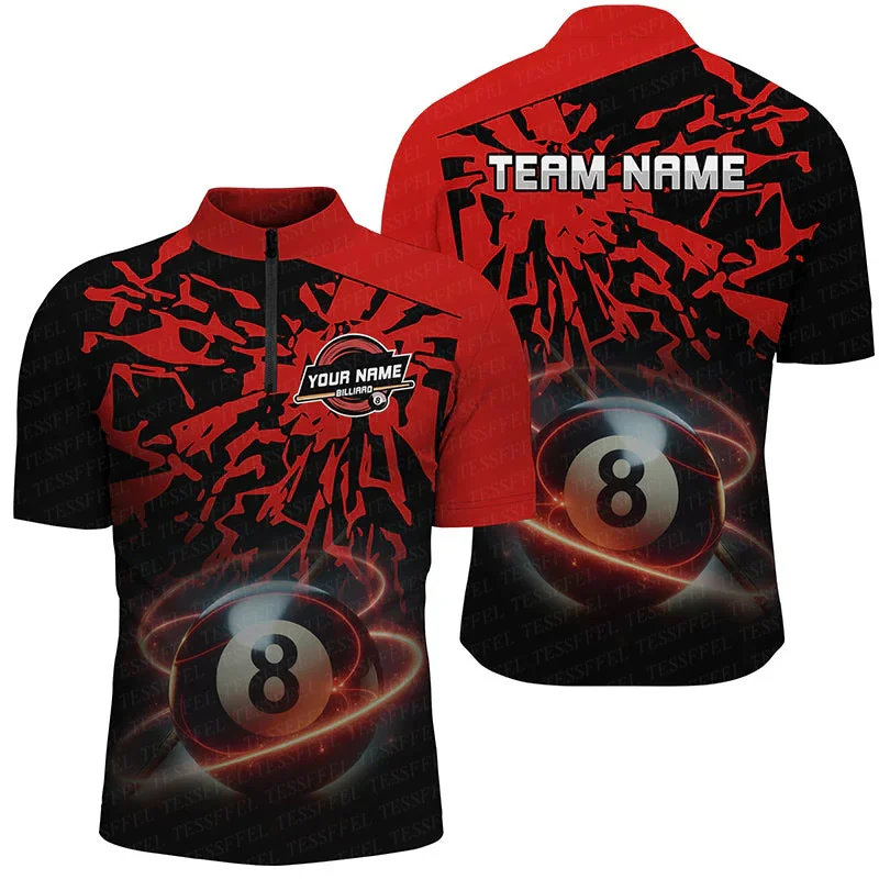 Custom Name Billiards Vintage Skull Flame Gradient Graffiti Colorful Retro 3DPrint Casual Harajuku Zipper Polo Jersey Shirts A2