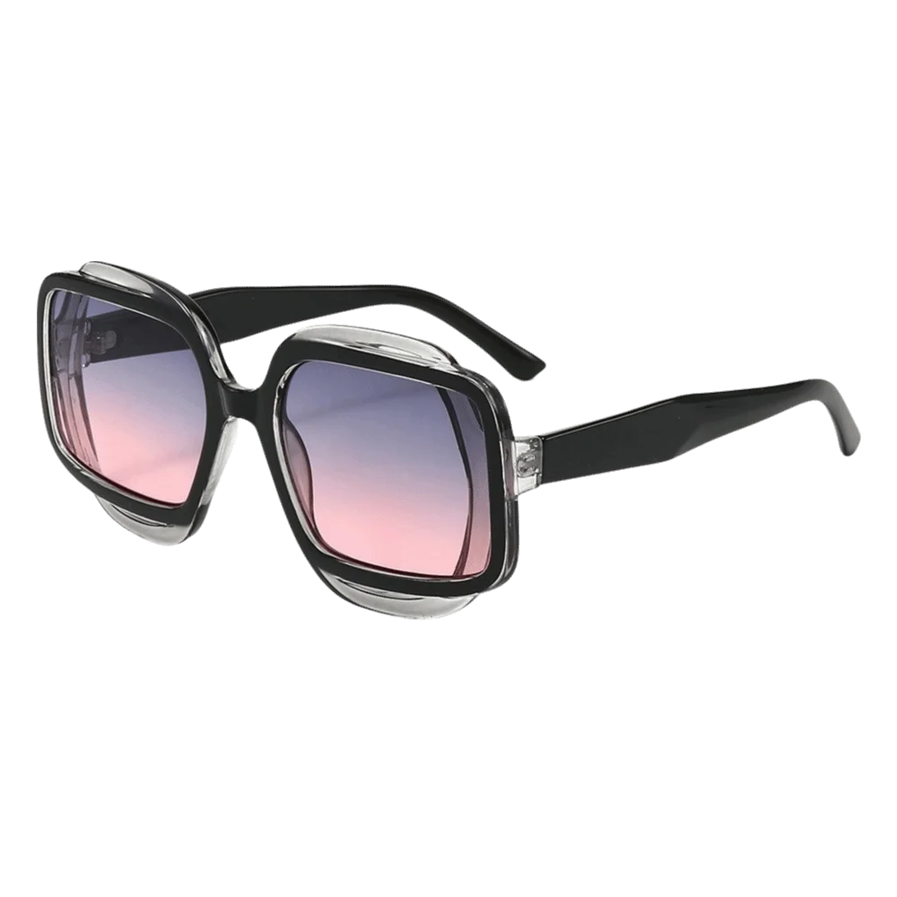 PC Material Two-Tone Square Frame Sunglasses Gradient Lens Thick Frame Sun Shades UV400 Protection Polygon Color-Block