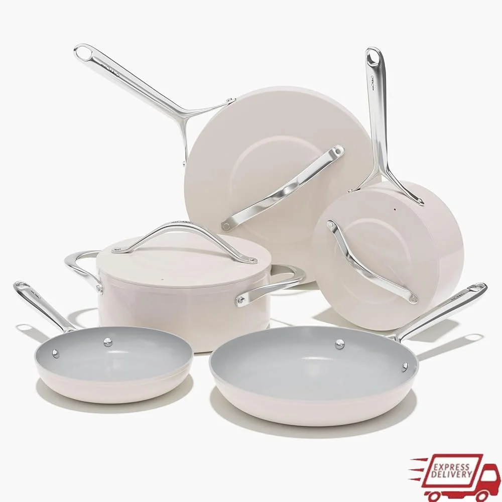 

8-Piece Ceramic Nonstick Cookware Set Induction Safe Non-Toxic Oven Dishwasher Safe Effortless Cleanup Durable Aluminum Cooking