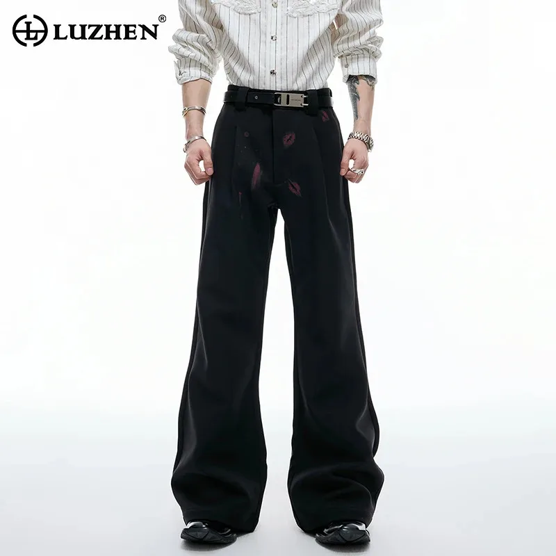 

LUZHEN Fashion Lip Print Original Niche Design Bell-bottoms Trousers Men's 2025 New Elegant High Quality Handsome Pants JY3675