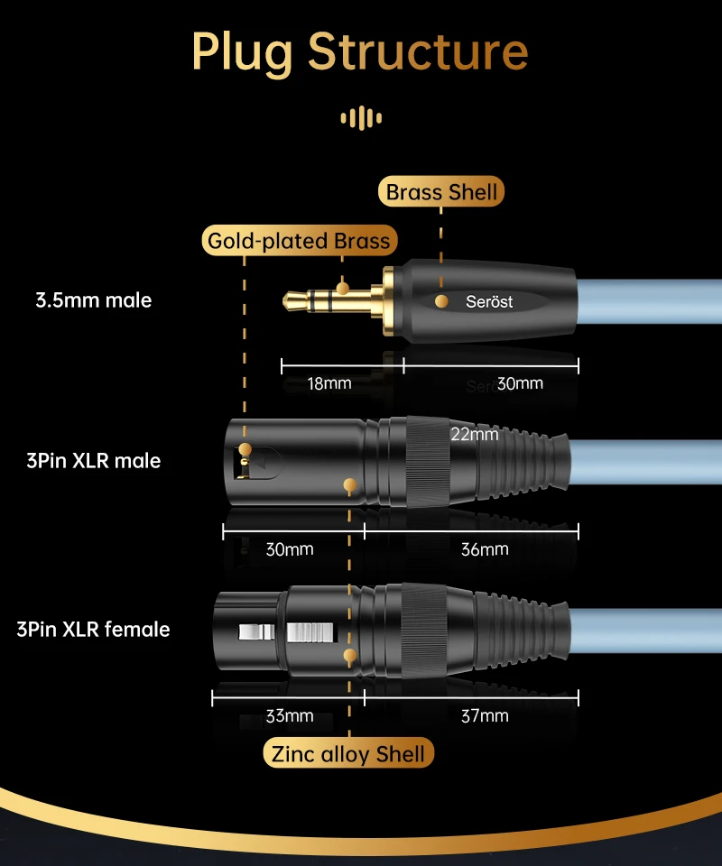 Serost Star HiFi Audio sauerstofffreies Kupfer OFC 3,5mm AUX zu XLR Balance-Adapter-Verbindungskabel für Mikrofon, Verstärker, Lautsprecher – Detail 5