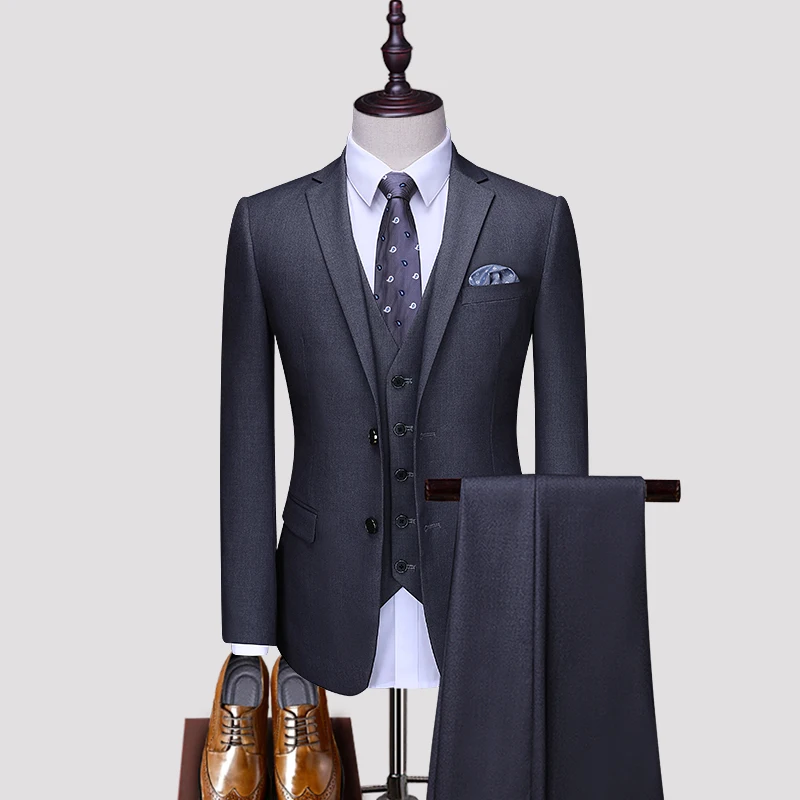 

(Jackets+Vest+Pants) 2023 New Men's Pure Cotton Business Blazers/Man Slim Fit Three-Piece Casual Suit/Fashion Groom Dress S-5XL