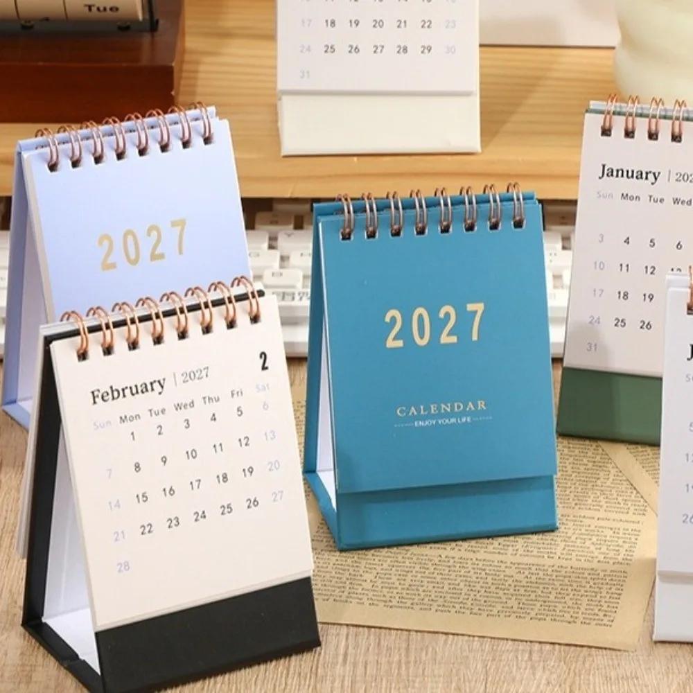 Portable Vertical 2027 Mini Calendar Gold-stamped English Gold Foil Spiral Calendar Thick Paper Office Calendar Study Room