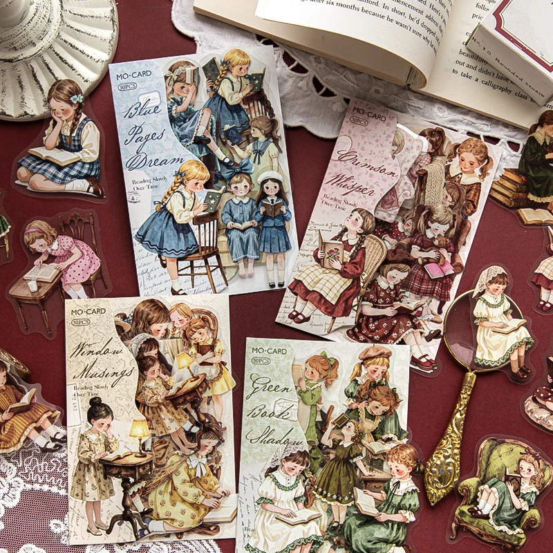 Mr.Paper 4 Paquetes de Pegatinas PET con Personajes Vintage, Material Creativo para Diario, Scrapbooking, DIY, Carcasas de Teléfono, Calendarios, Fotos