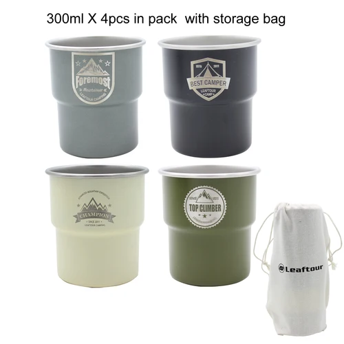 Imagen 2 del producto Leaftour 4 unids/set 300ml 304 tazas de Camping multicolores de acero inoxidable para café té cerveza-vasos portátiles