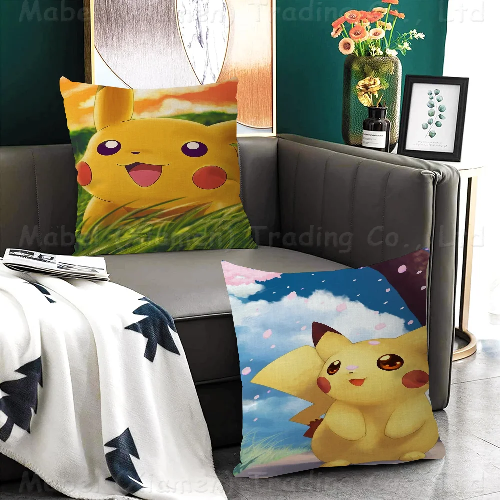 Anime P-PikachuS Office Cushion Pillowcase Car Cushion Cover45X45CM Lumbar Pillowcase Sofa Pillowcover