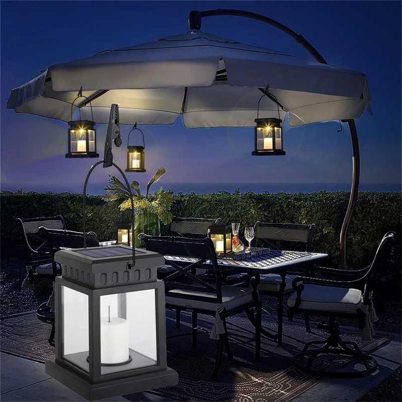 Solar Lantern Lights Outdoor Hanging Waterproof LED Decorative Flickering Flameless Candle Lamp For Christmas Party Decor