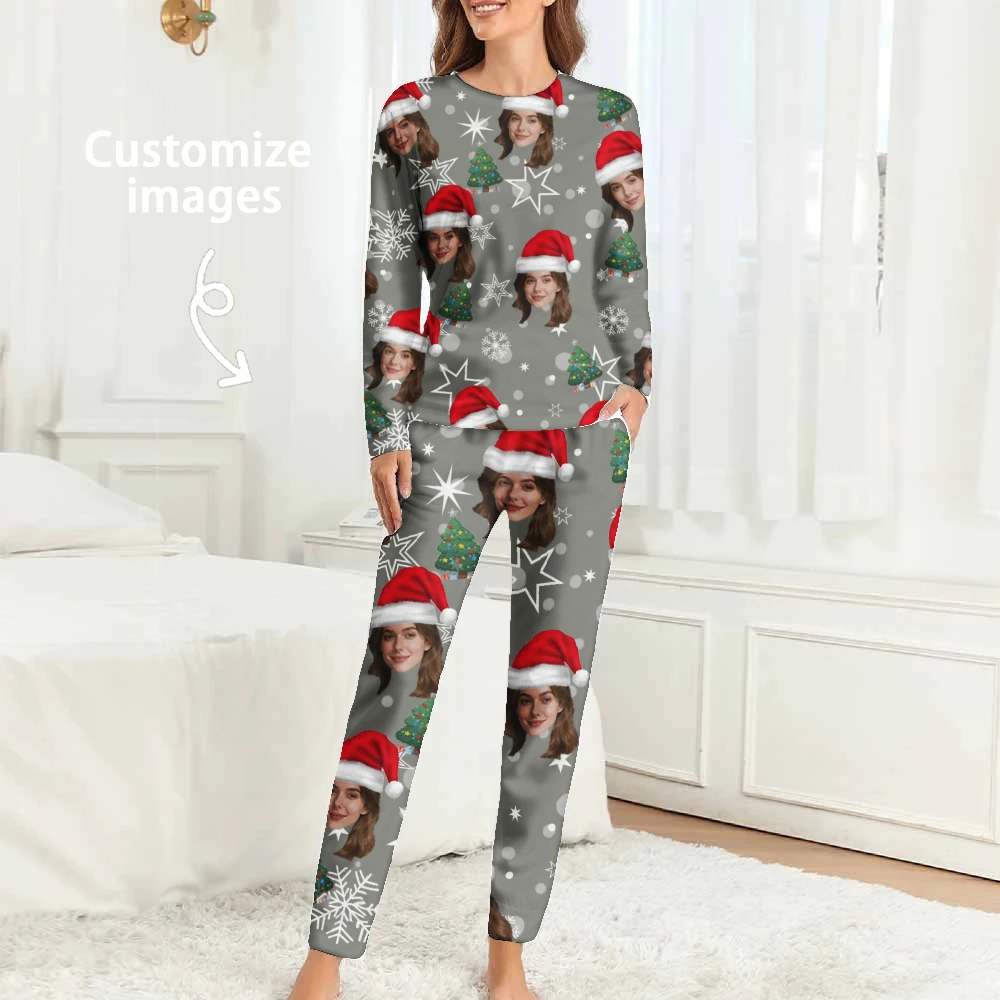 

Custom Women Pajamas with Face homewear Custom Women long Sleeve Pajama Set Personalized Pajama with Face Custom Photo Pajamas