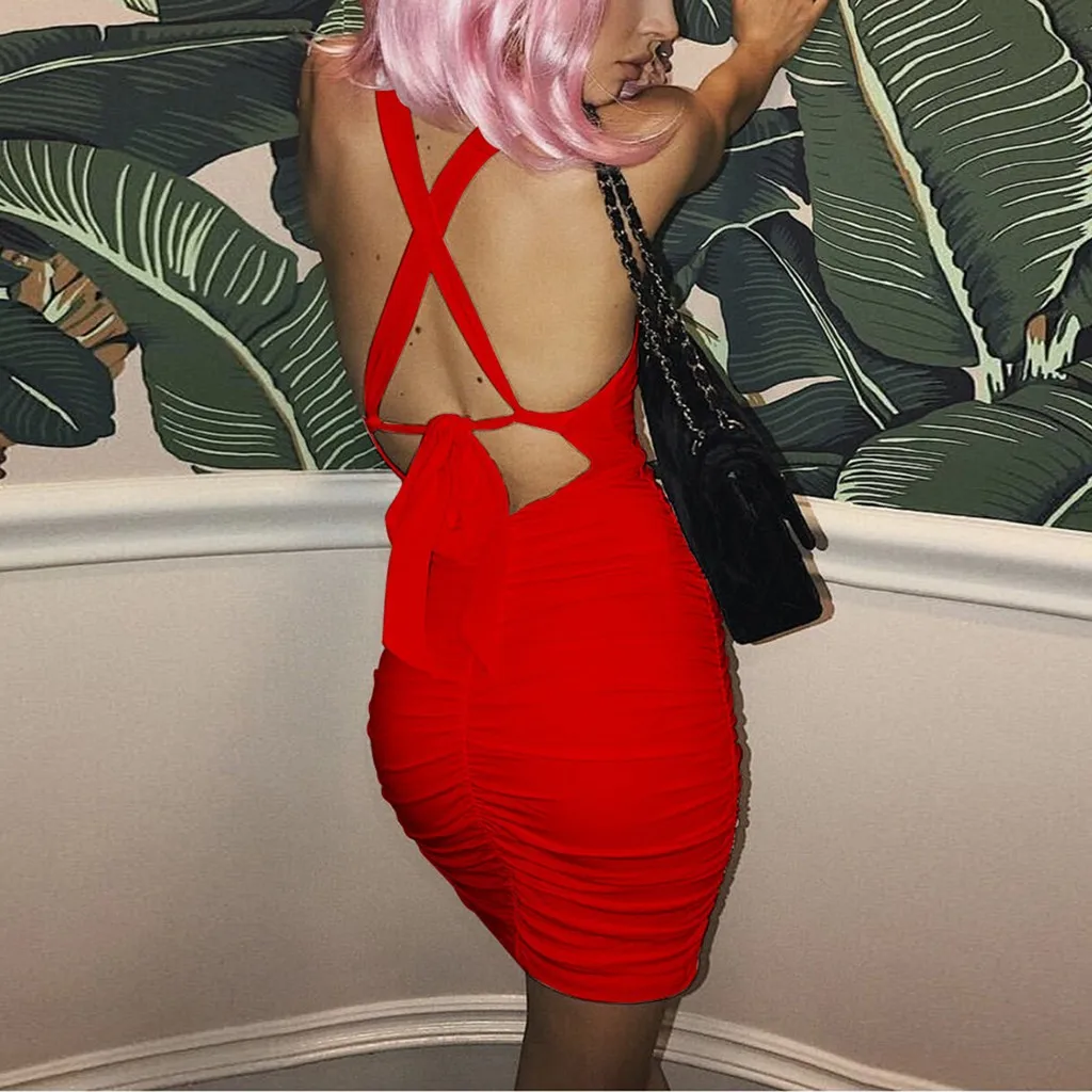 Cute Out Dress Sexy Backless Women Summer Dresses guaina Mini Robe Sexy Party Club Rockabilly Red Black Zomerjurk Dames 2022