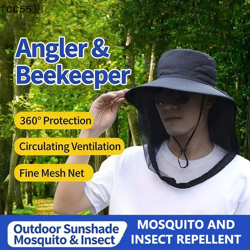 Foldable Mosquito Hat With Hidden Net Mesh Repellent  Bee Protection Casual Outdoor Sunscreen Fishing Cap Panama Hat〔CC55〕