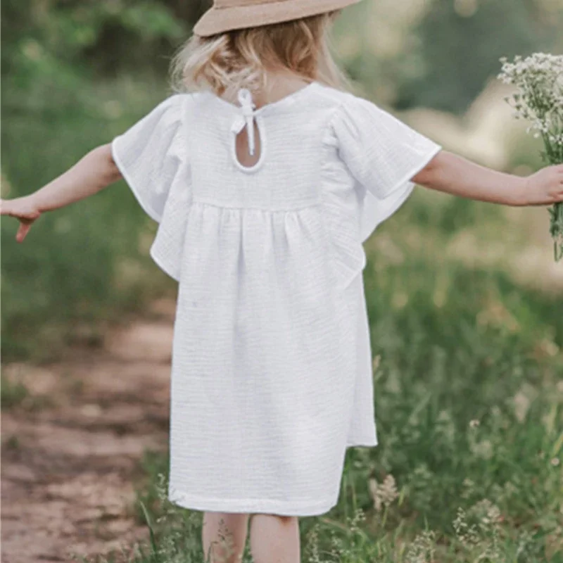 Vestido de princesa de estilo coreano para niñas, ropa de lino y algodón de Color sólido sin mangas para fiesta, 2024