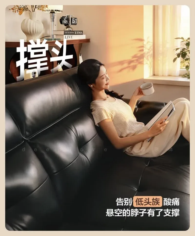 Solid wood leather sofa, simple and adjustable straight row