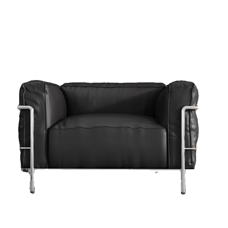 

Nordic leather sofa, living room Italian minimalist Bauhaus black leather art single and double, light luxury