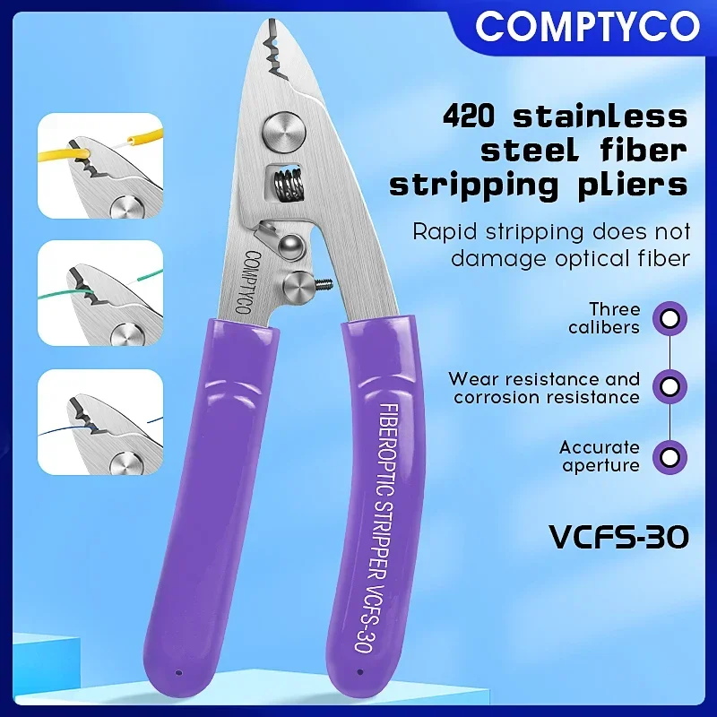 VCFS-30 Stainless Steel Three-port Fiber Stripping Pliers FTTH Tool Fiber Optic Wire Stripper (Optional Two Ports)