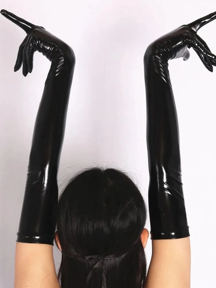 

S-XXL Wet Look PVC Shiny Long Gloves Faux Latex Elastic PU Leather Fingers Guantes Tights Cosplay Mitten Luvas Eldiven Handschuh