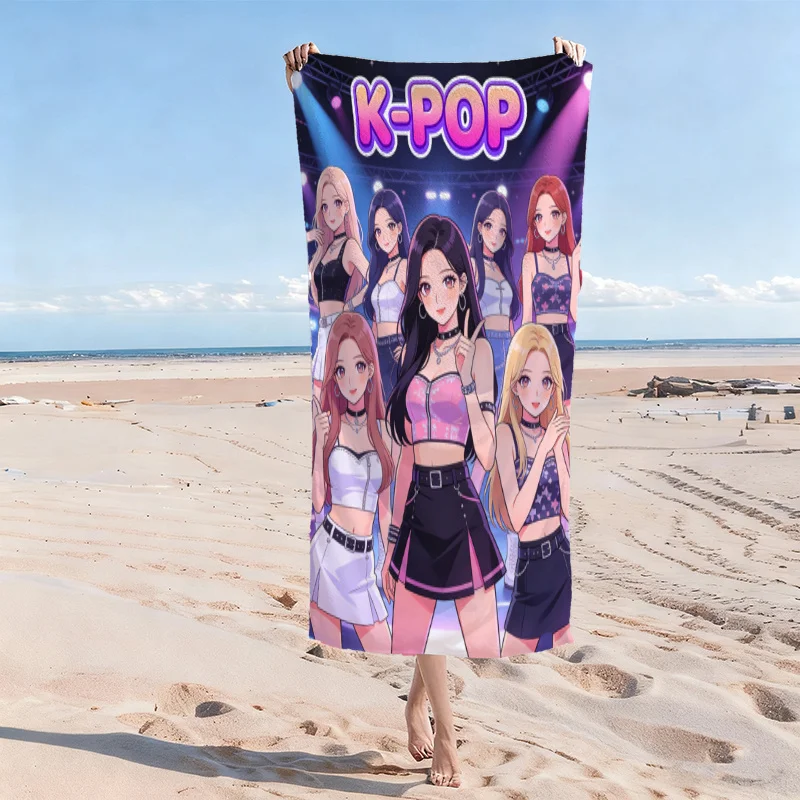 1pc K-POP Cute Girl Group Anime Beach Towel Microfiber Quick Dry Sand Free Extra Large Towel For Summer Pool Concert Fan Gift