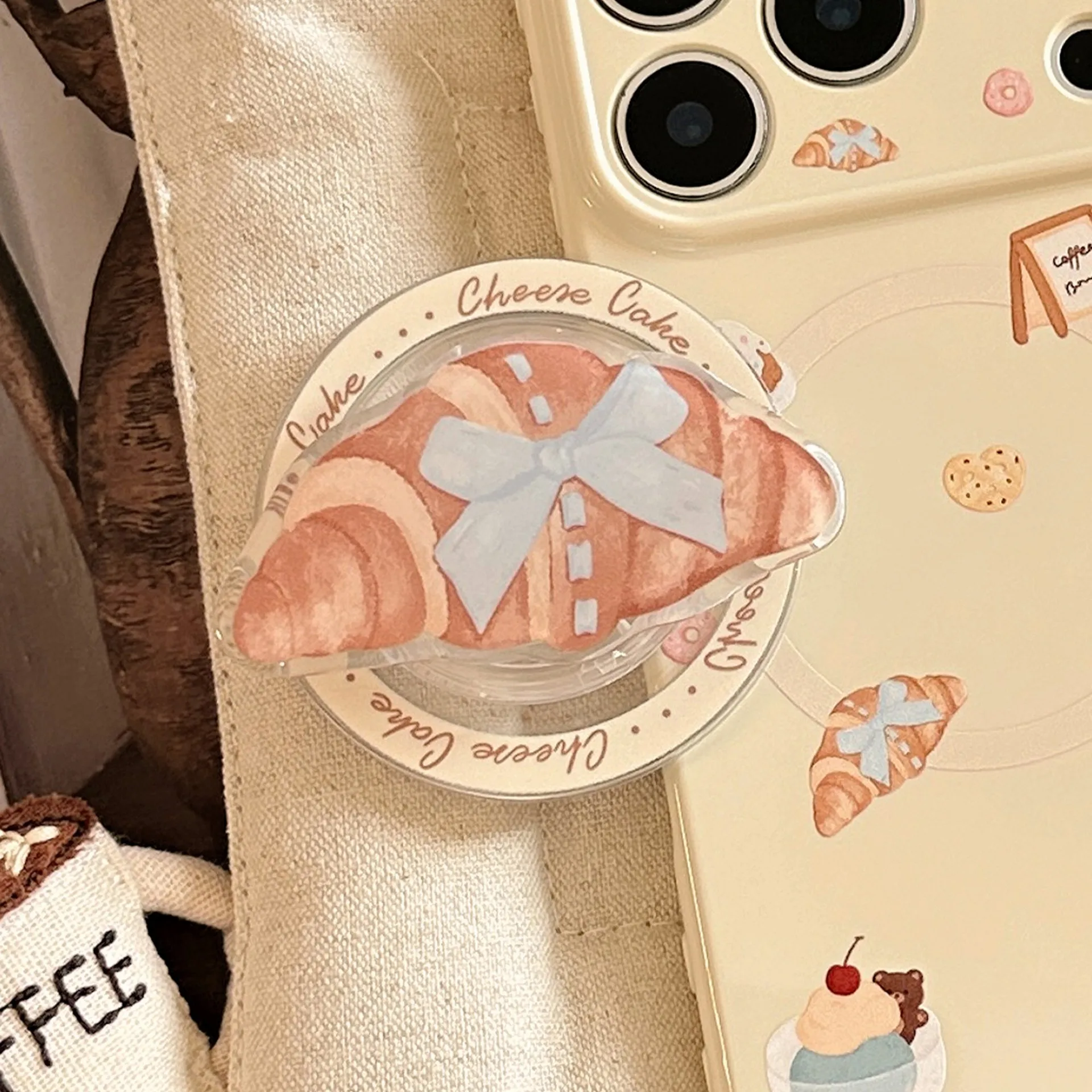 

Bow Croissant Magnetic Phone Grip Holder Cute Phone Bracket Magnet Finger Socket for Cell Mobile Universal Table Stand Support