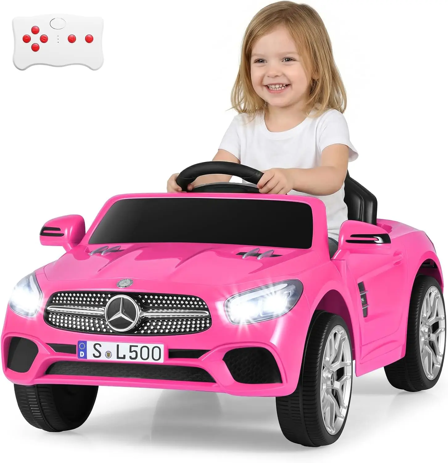 Licensed Mercedes Benz SL500 Ride on Car by OLAKIDS, 12V Kids Electric Vehicle with Parent Remote Control Soft Start Spring Susp