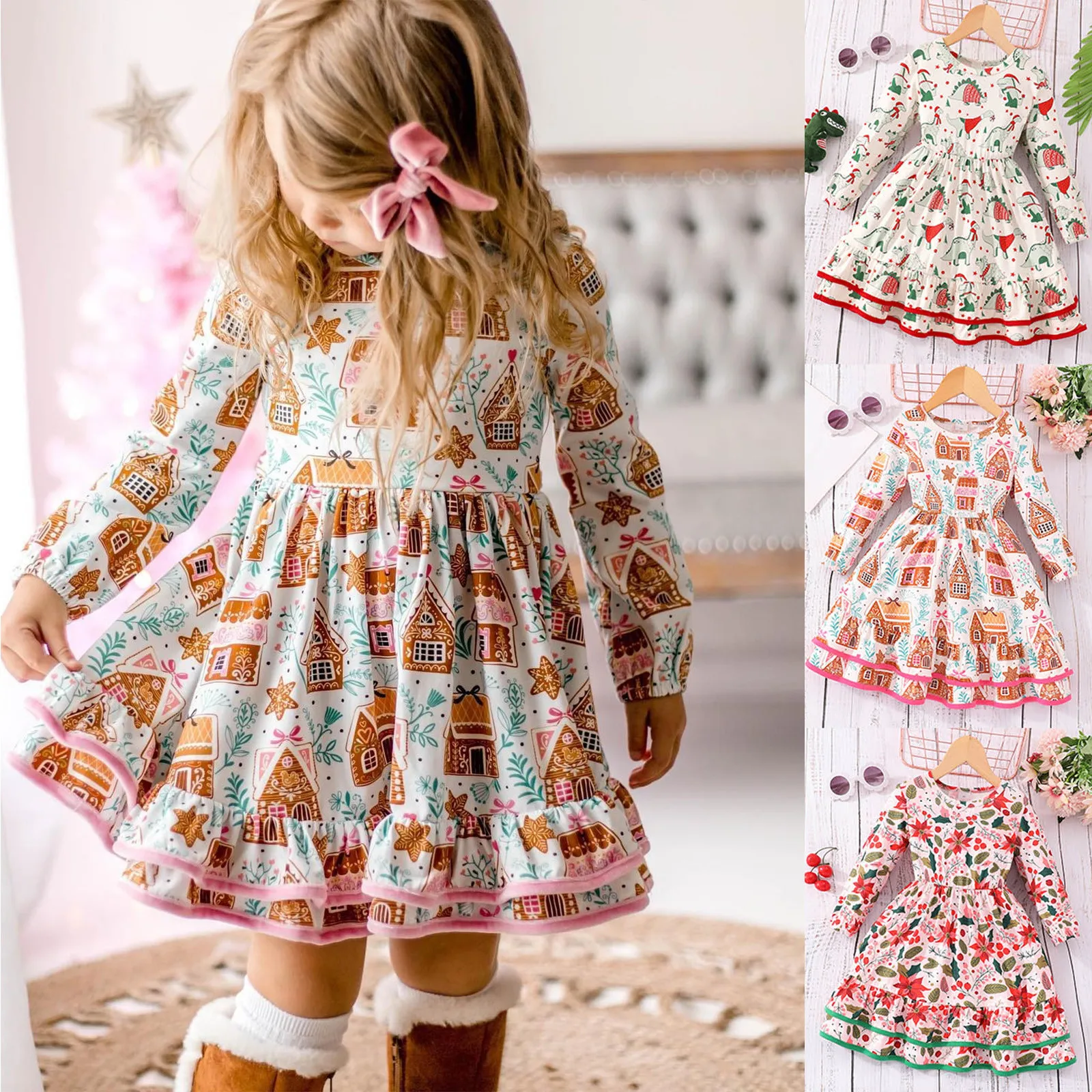 Dark Princess Dress Toddler Girls Long Sleeve Christmas Prints Fall Dress Dance Party Dresses Kids Clothes Toddler Girls Romper