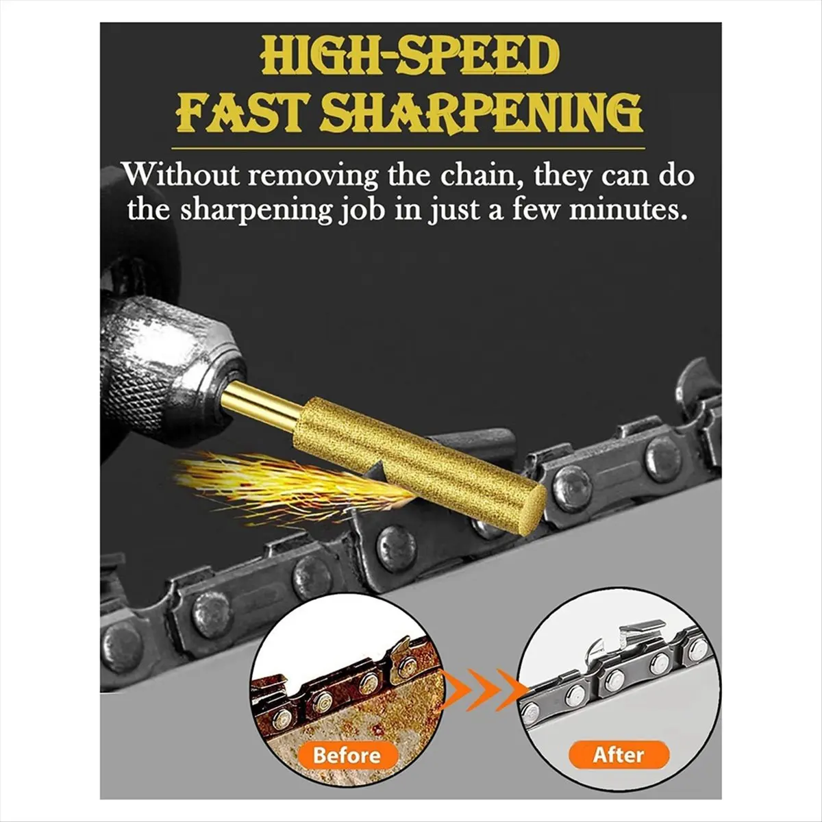 A72P 24 Pcs Titanium Plated Chainsaw Sharpener Bits - High Hardness Burr Chainsaw Sharpening Stone Kit