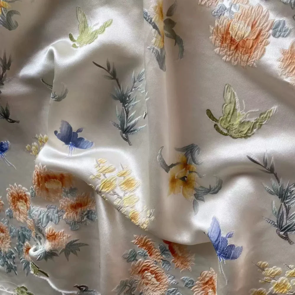 Large Colorful Flower Design Comfortable Good Texture Smooth Silk Stretch Jacquard Fabric for Women Custom Dress Cloth Cheongsam