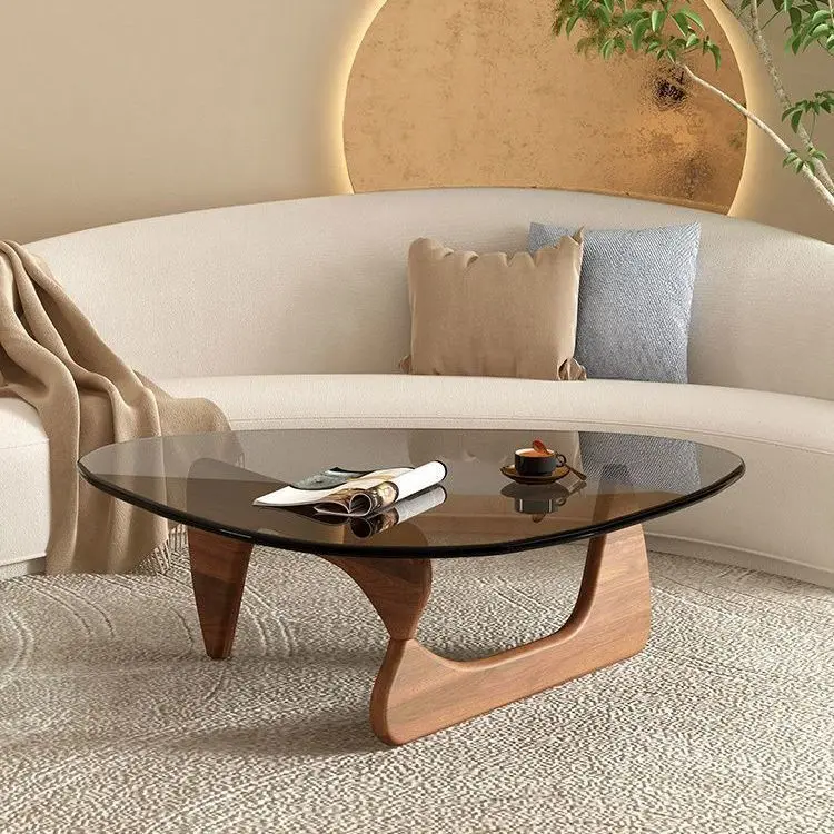 Nordic Tempered Glass Tea Table Home Living Room Side Table Solid Wood Leg Coffee Table Simple Balcony Tatami Corner Table