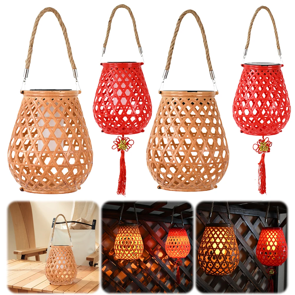 Solar Rattan Lantern IP65 Waterproof Outdoor Solar Hanging Lantern Solar Rattan Pendant Light for Patio Garden Yard Porch Decor