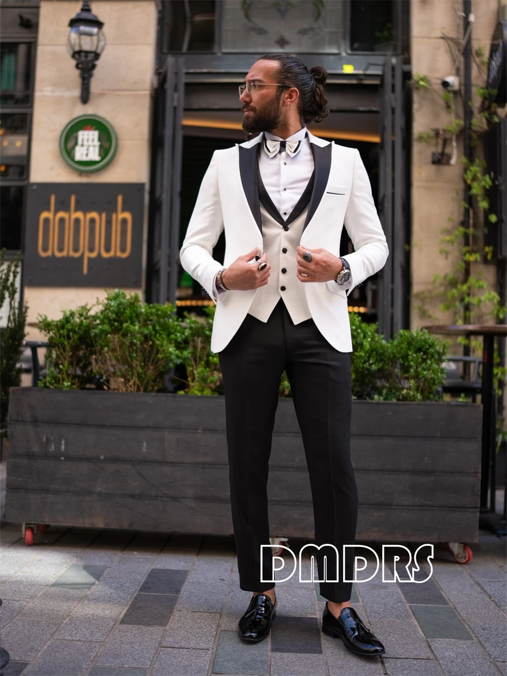 Groom Wedding Suits from XXS-7XL, Plus Size 3 Pieces Black White Suit, Dinner Formal Occasion Tuxedo Jacket Blazer Vest Pants