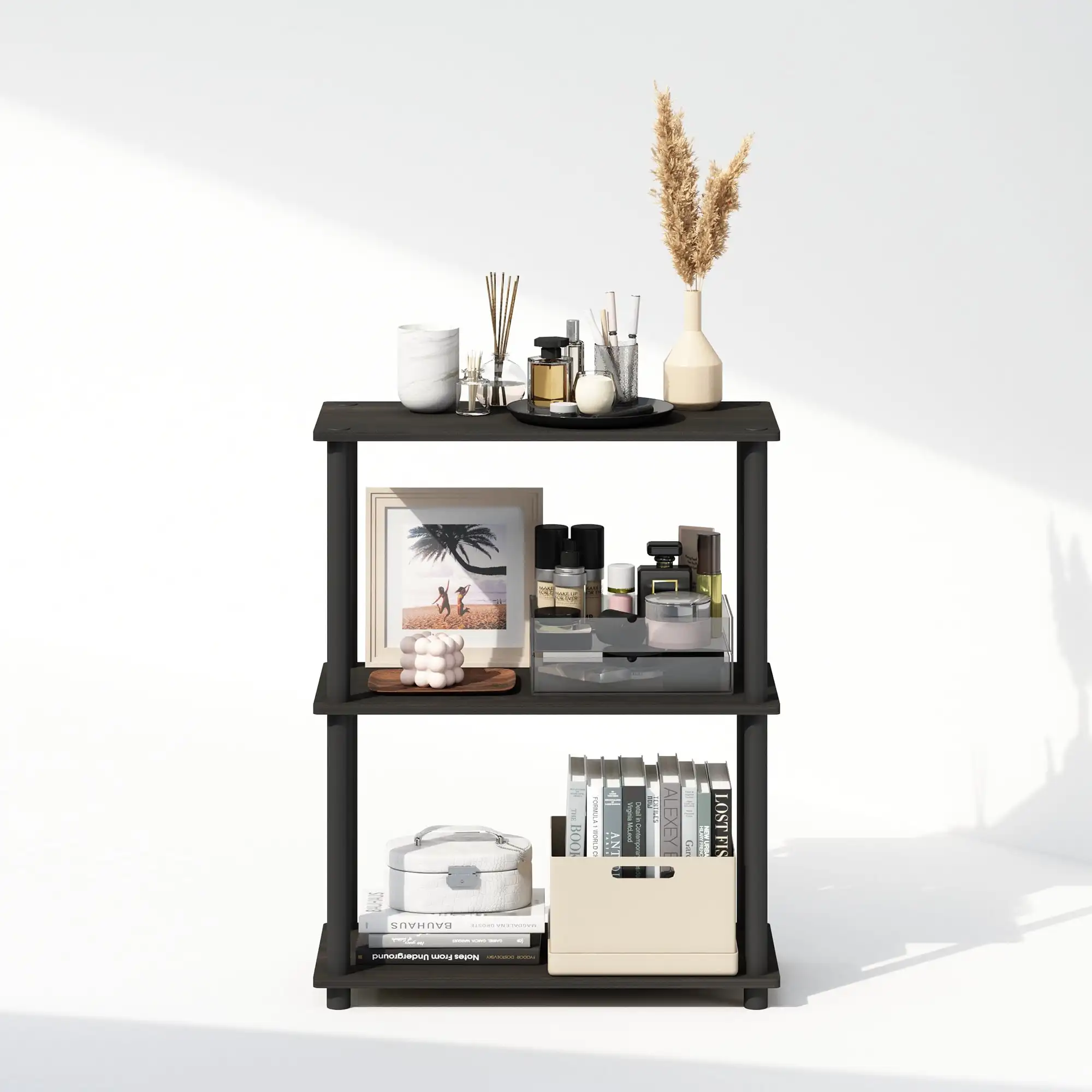 Furinno rak Display ringkas 3-Tier, Unit rak, wadah buku, Espresso/hitam