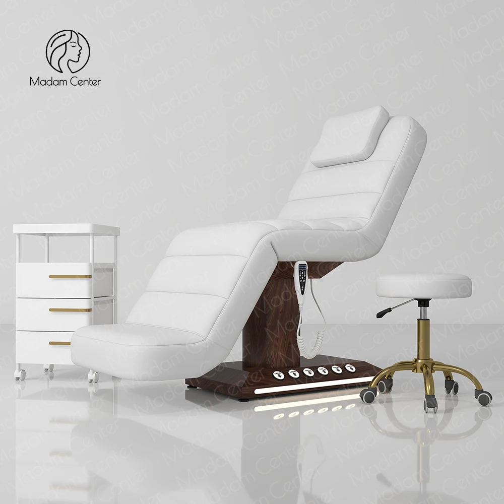 

Modern Design Electric Medical Aesthetic Spa Bed with Woodgrain Basement Clinic Exam Table with Foot Control